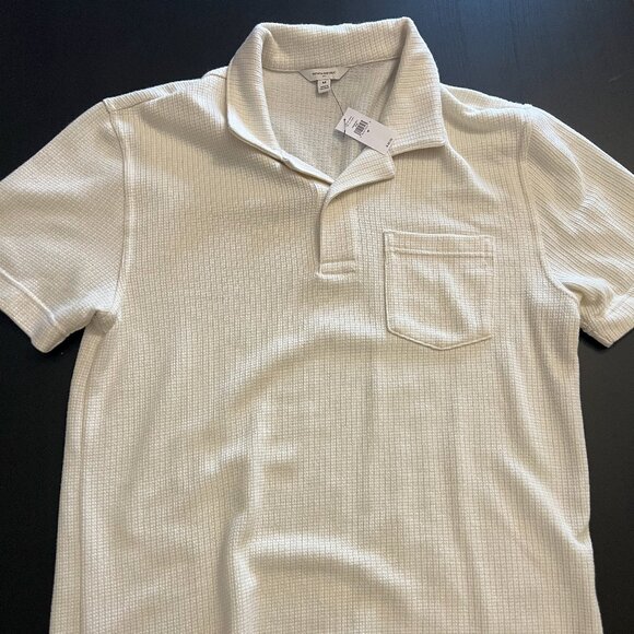 Banana Republic Factory Textured Stripe Polo – Cream (Size M) - Picture 1 of 3